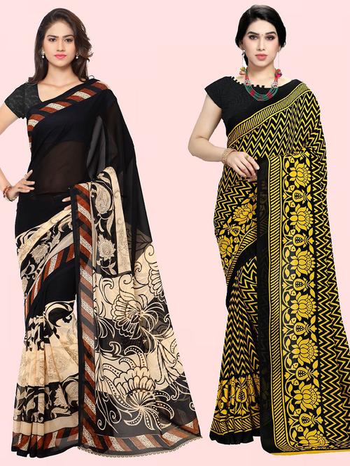 women pack of 2 casual wear combo sarees with blouse - 21410742 - Very Small Image - 1
