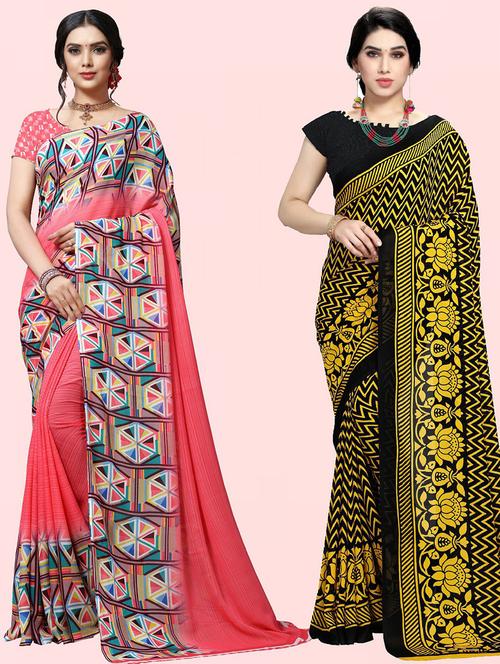 women pack of 2 casual wear combo sarees with blouse - 21410750 - Very Small Image - 1
