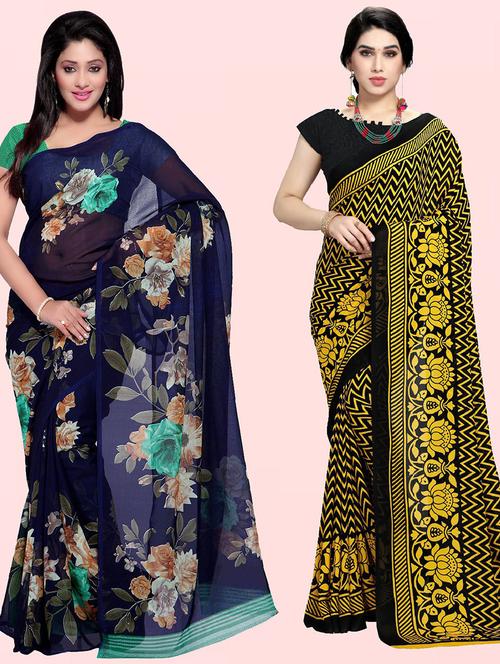  women pack of 2 casual wear combo sarees with blouse - 21410752 - Very Small Image - 1