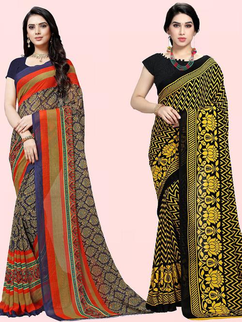 women pack of 2 casual wear combo sarees with blouse - 21410757 - Very Small Image - 1