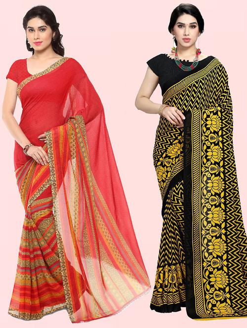women pack of 2 casual wear combo sarees with blouse - 21410762 - Very Small Image - 1