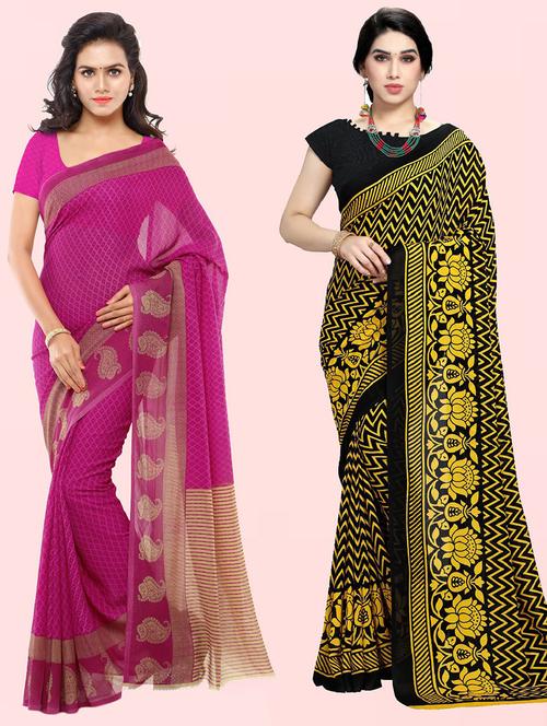  women pack of 2 casual wear combo sarees with blouse - 21410764 - Very Small Image - 1