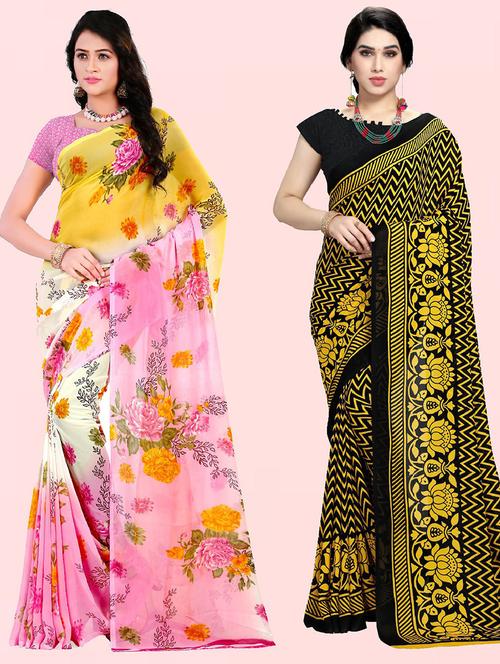 women pack of 2 casual wear combo sarees with blouse - 21410765 - Very Small Image - 1