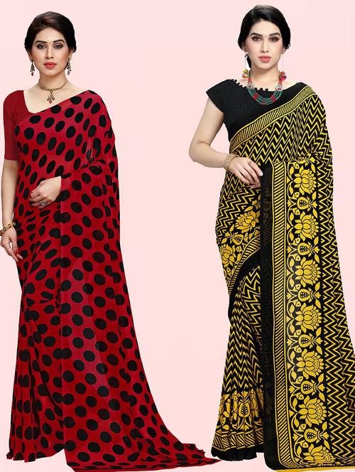  women pack of 2 casual wear combo sarees with blouse - 21410766 - Very Small Image - 1