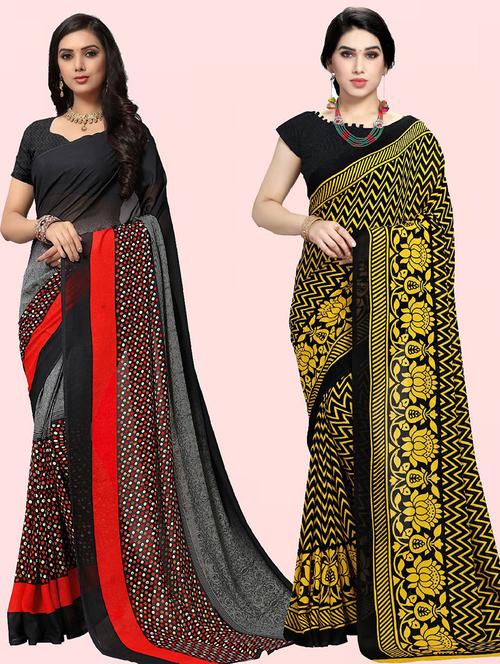  women pack of 2 casual wear combo sarees with blouse - 21410773 - Very Small Image - 1