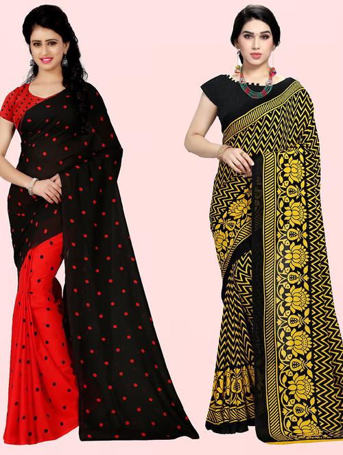  women pack of 2 casual wear combo sarees with blouse - 21410774 - Very Small Image - 1