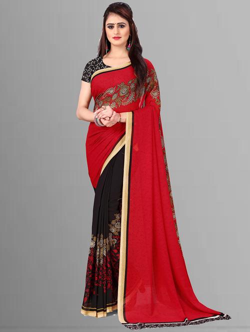 women black floral printed saree with blouse - 21410779 - Very Small Image - 1