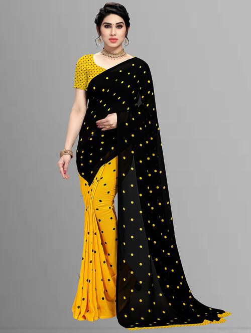 women black polka dots printed saree with blouse - 21410783 - Very Small Image - 1