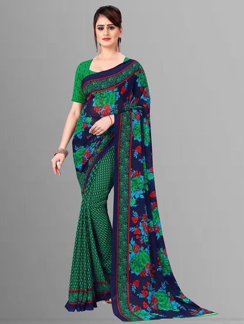women green floral printed saree with blouse - 21410784 - Very Small Image - 1