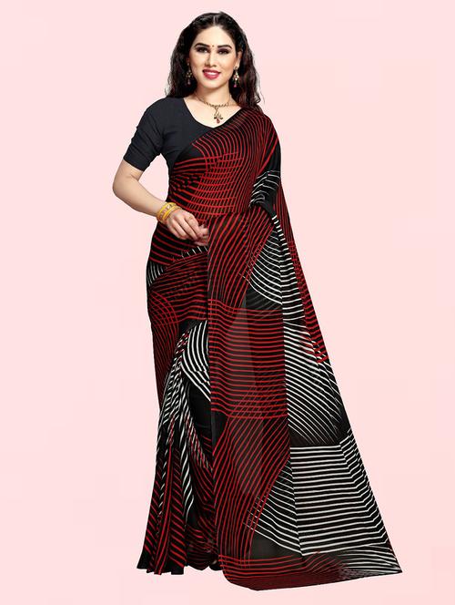 women black printed georgette saree with blouse - 21410790 - Very Small Image - 1
