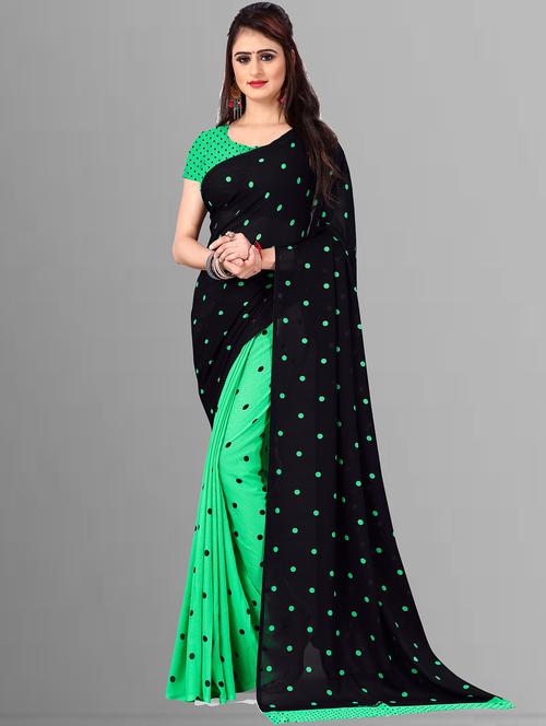 women black polka dots printed georgette saree with blouse - 21410805 - Very Small Image - 1
