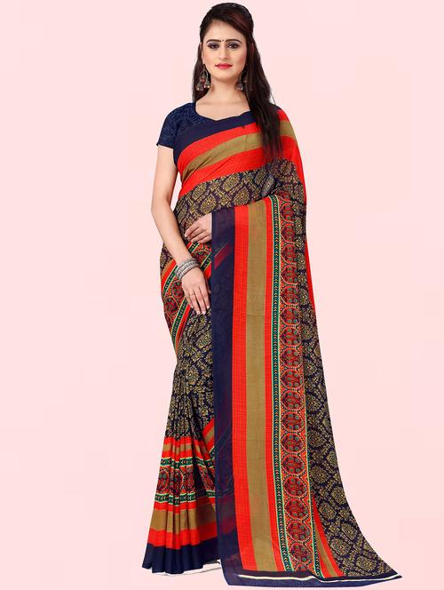 women multi color printed georgette saree with blouse - 21410812 - Very Small Image - 1