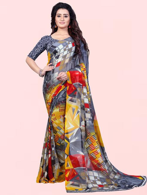 women multi color printed georgette saree with blouse - 21410819 - Very Small Image - 1