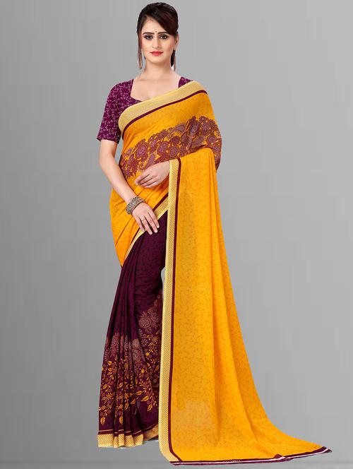 women yellow printed georgette saree with blouse - 21410823 - Very Small Image - 1
