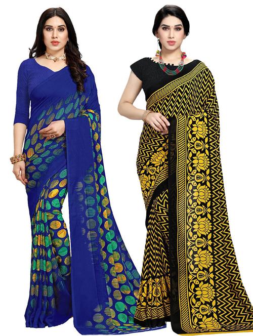  women pack of 2 casual wear combo sarees with blouse - 21410866 - Very Small Image - 1