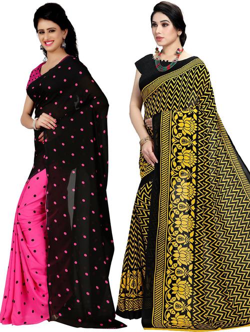  women pack of 2 casual wear combo sarees with blouse - 21410873 - Very Small Image - 1