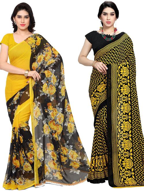  women pack of 2 casual wear combo sarees with blouse - 21410875 - Very Small Image - 1