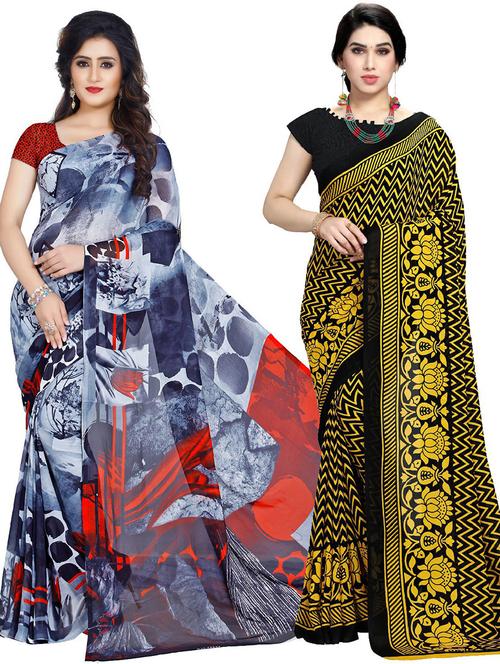  women pack of 2 casual wear combo sarees with blouse - 21410879 - Very Small Image - 1