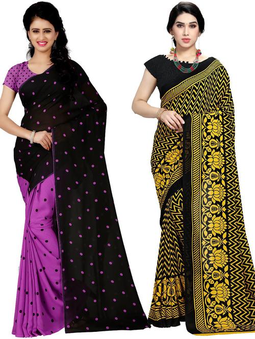  women pack of 2 casual wear combo sarees with blouse - 21410880 - Very Small Image - 1