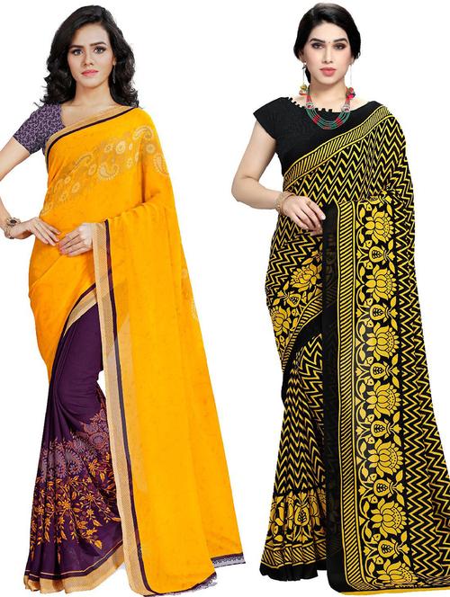 women pack of 2 casual wear combo sarees with blouse - 21410881 - Very Small Image - 1