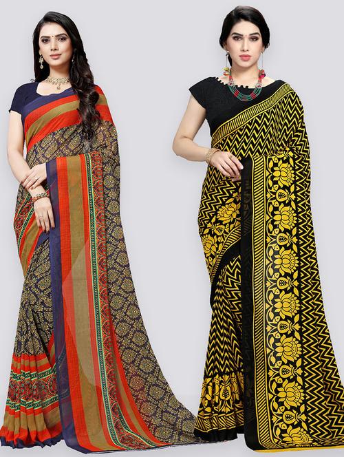  women pack of 2 casual wear combo sarees with blouse - 21410882 - Very Small Image - 1