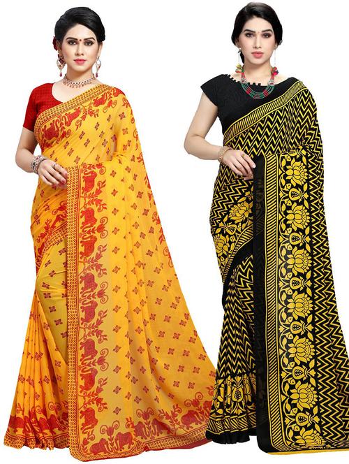 women pack of 2 casual wear combo sarees with blouse - 21410890 - Very Small Image - 1