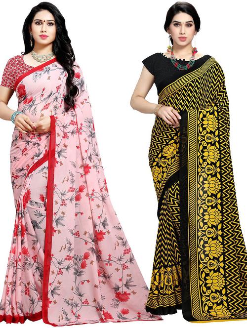 women pack of 2 casual wear combo sarees with blouse - 21410899 - Very Small Image - 1