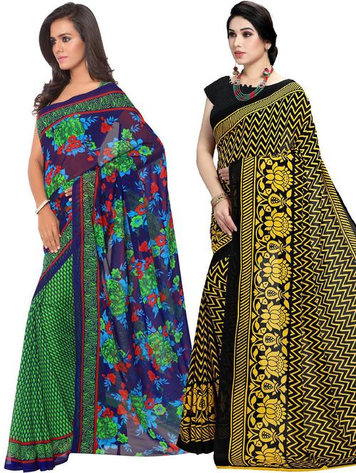 women pack of 2 casual wear combo sarees with blouse - 21410900 - Very Small Image - 1