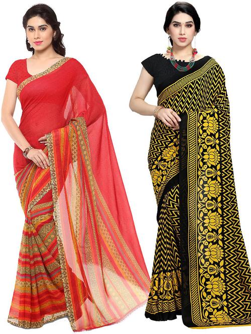  women pack of 2 casual wear combo sarees with blouse - 21410901 - Very Small Image - 1