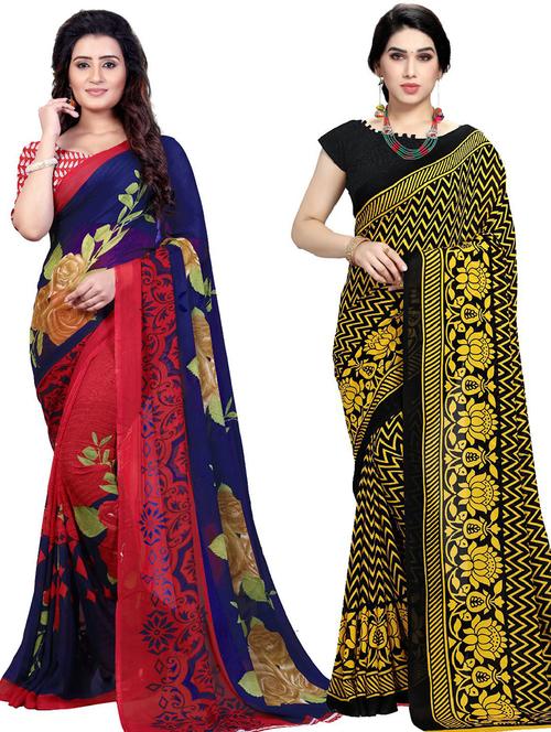 women pack of 2 casual wear combo sarees with blouse - 21410902 - Very Small Image - 1