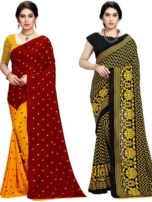  women pack of 2 casual wear combo sarees with blouse - 21410904 - Very Small Image - 1