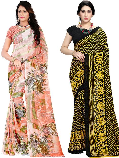 women pack of 2 casual wear combo sarees with blouse - 21410909 - Very Small Image - 1