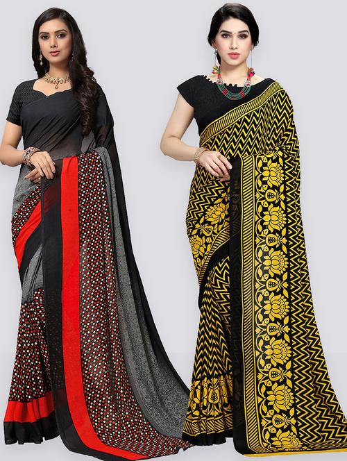women pack of 2 casual wear combo sarees with blouse - 21410910 - Very Small Image - 1