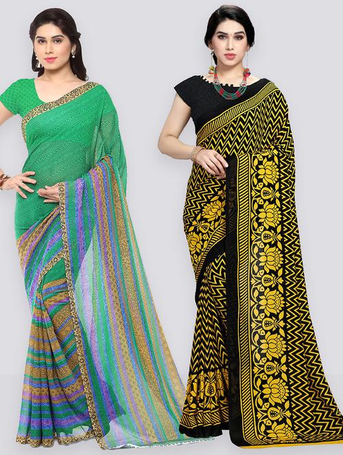  women pack of 2 casual wear combo sarees with blouse - 21410932 - Very Small Image - 1