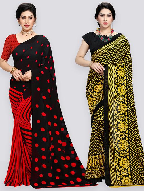 women pack of 2 casual wear combo sarees with blouse - 21410934 - Very Small Image - 1