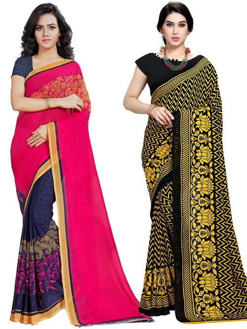  women pack of 2 casual wear combo sarees with blouse - 21410954 - Very Small Image - 1
