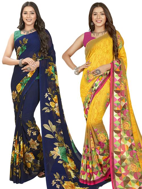 women pack of 2 casual wear combo sarees with blouse - 21411833 - Very Small Image - 1