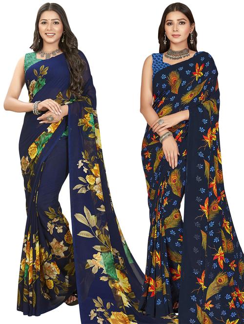  women pack of 2 casual wear combo sarees with blouse - 21411835 - Very Small Image - 1