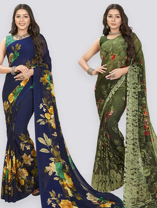  women pack of 2 casual wear combo sarees with blouse - 21411836 - Very Small Image - 1