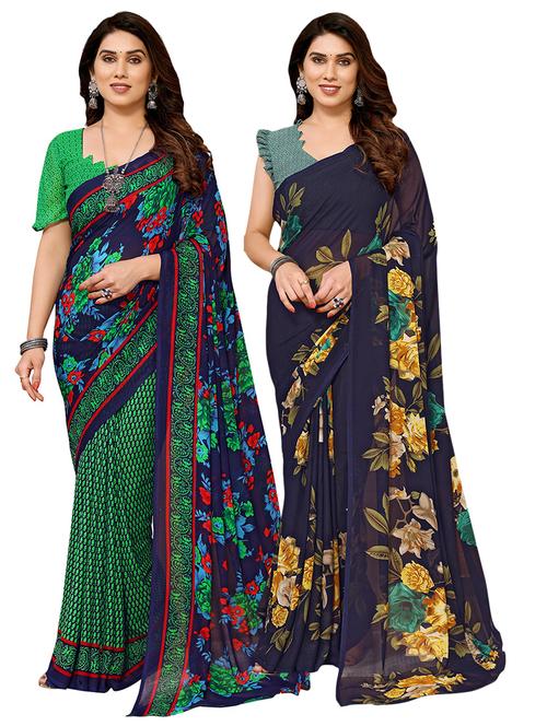 pack of 2 printed casual wear sarees with blouse - 21411838 - Very Small Image - 1