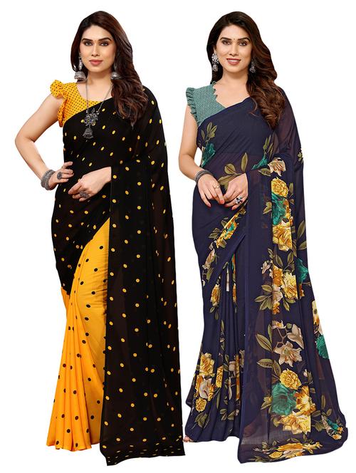 pack of 2 printed casual wear sarees with blouse - 21411839 - Very Small Image - 1