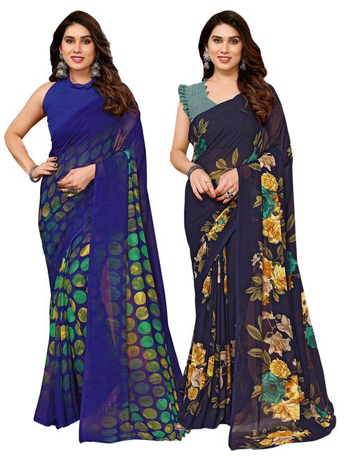 pack of 2 printed casual wear sarees with blouse - 21411841 - Very Small Image - 1