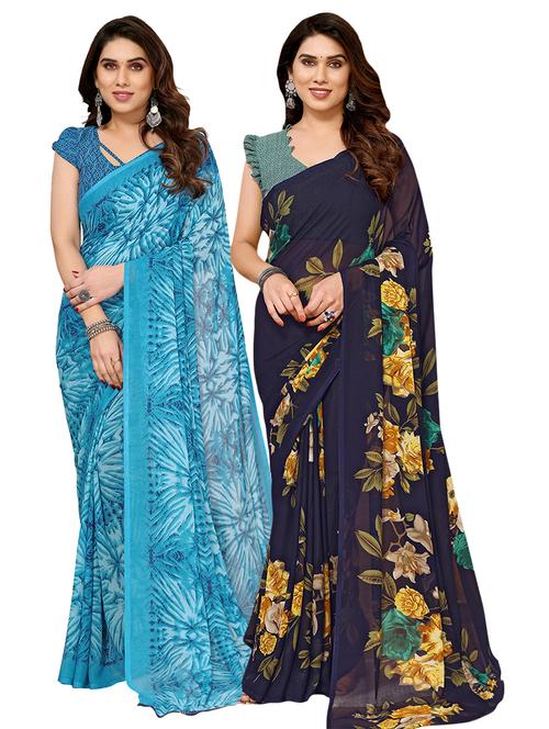pack of 2 printed casual wear sarees with blouse - 21411842 - Very Small Image - 1