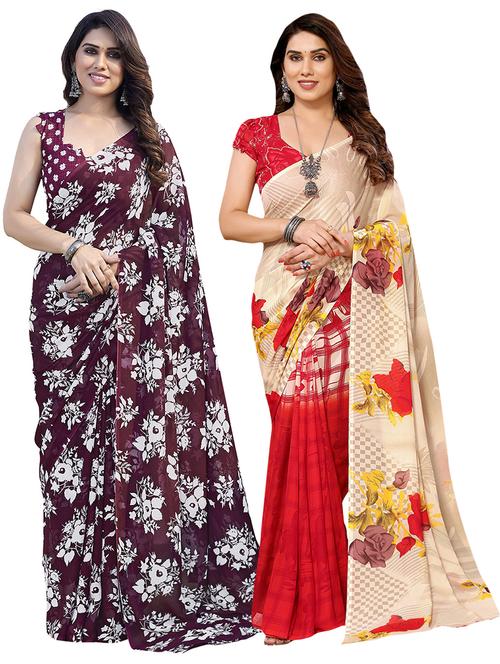 pack of 2 printed casual wear sarees with blouse - 21411844 - Very Small Image - 1
