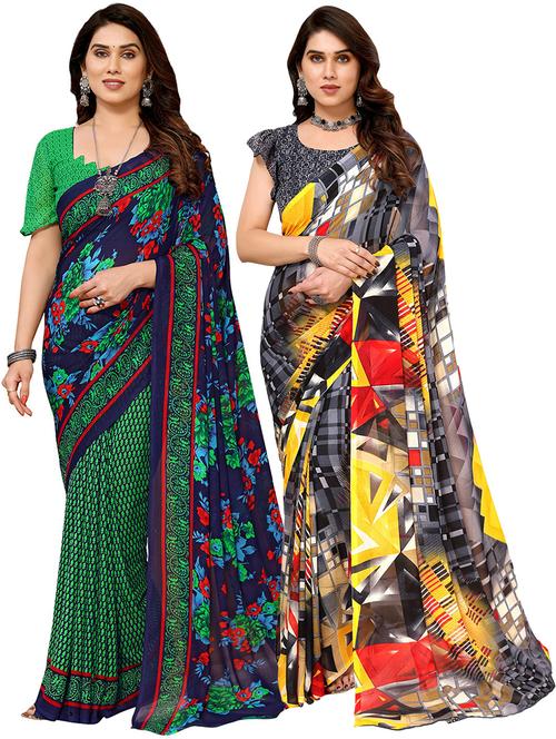 pack of 2 printed casual wear sarees with blouse - 21411847 - Very Small Image - 1