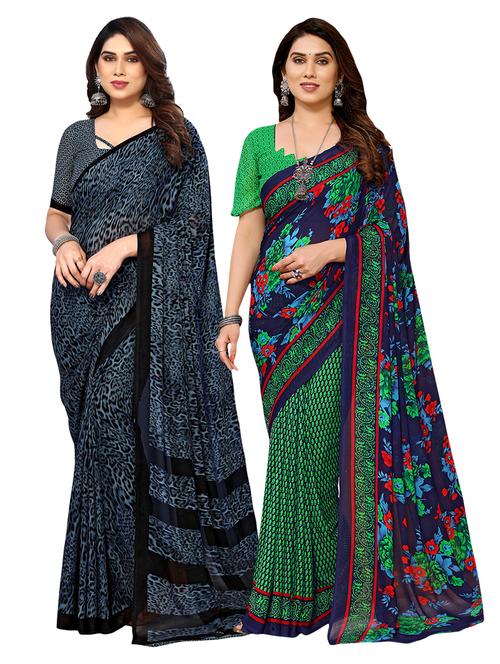 pack of 2 printed casual wear sarees with blouse - 21411848 - Very Small Image - 1