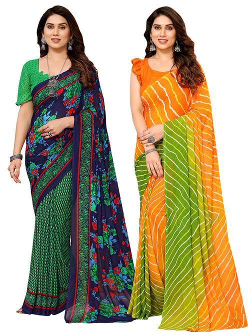 pack of 2 printed casual wear sarees with blouse - 21411850 - Very Small Image - 1
