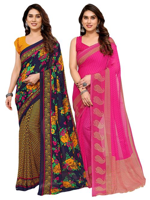 pack of 2 printed casual wear sarees with blouse - 21411852 - Very Small Image - 1