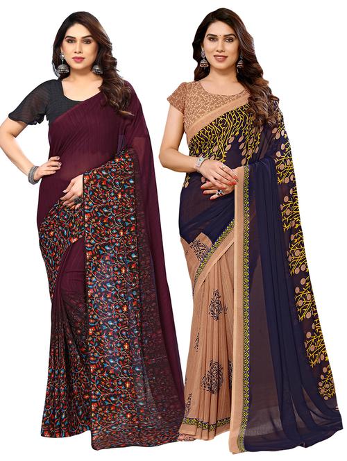pack of 2 printed casual wear sarees with blouse - 21411854 - Very Small Image - 1