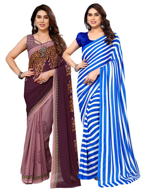 pack of 2 printed casual wear sarees with blouse - 21411856 - Very Small Image - 1